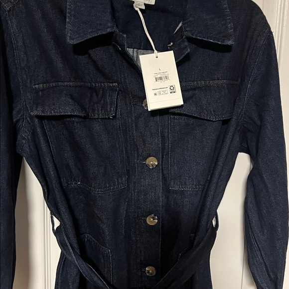 Free Assembly Women's Belted Denim Utility Mini Dress with Long Sleeves - Picture 6 of 8